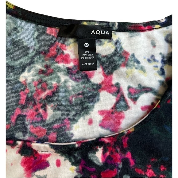 Aqua Floral Long Sleeve Crop Top Women’s Medium Multicolor Stretch - Picture 4 of 4